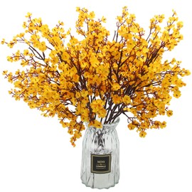 Hananona 10 Pcs Artificial Babys Breath Flowers Orange Fake Silk Gypsophila Flowers for Fall Floral Arrangement Autumn Table Centerpieces Home Decor (10, Orange)