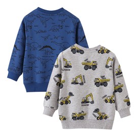 Azalquat Toddler Boys Crewneck Sweatshirt, Cotton Long-Sleeved Pullover Cartoon Print (Dinosaurs & Cars, 5-6X)