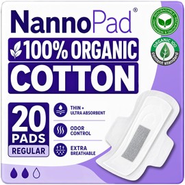Almohadillas regulares para mujer – Almohadillas de algodón orgánico con certificación Nannocare – Almohadillas con alas – Productos de higiene femenina – 20 almohadillas sanitarias para mujer – Almohadillas femeninas (20 unidades (paquete de 1))