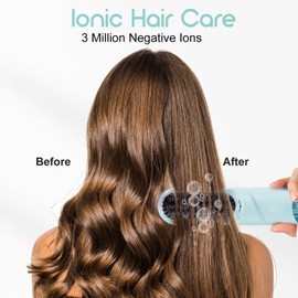 Cordless Hair Straightener Brush 2 in 1-5000W Ionic Ceramic Travel Flat Iron for Quick Styling, Mini Hair Straightener & Curler with LCD Screen, Portable for Women, Salon & Student Use Sea Blue