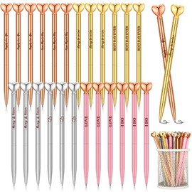 Sayglossy 24 Pcs Heart Shaped Metal Pens Valentines Pens Wedding Pens Bulk Bridal Shower Pens Favors 8 Styles Retractable Ballpoint Pens for Wedding Valentine's Day Party Favors Office Supplies