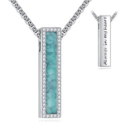 CUPENDA Turquoise Urn Necklaces for Ashes Sterling Silver Turquoise 3D Bar Cremation Jewelry for Ashes Memory Jewelry for Women Men