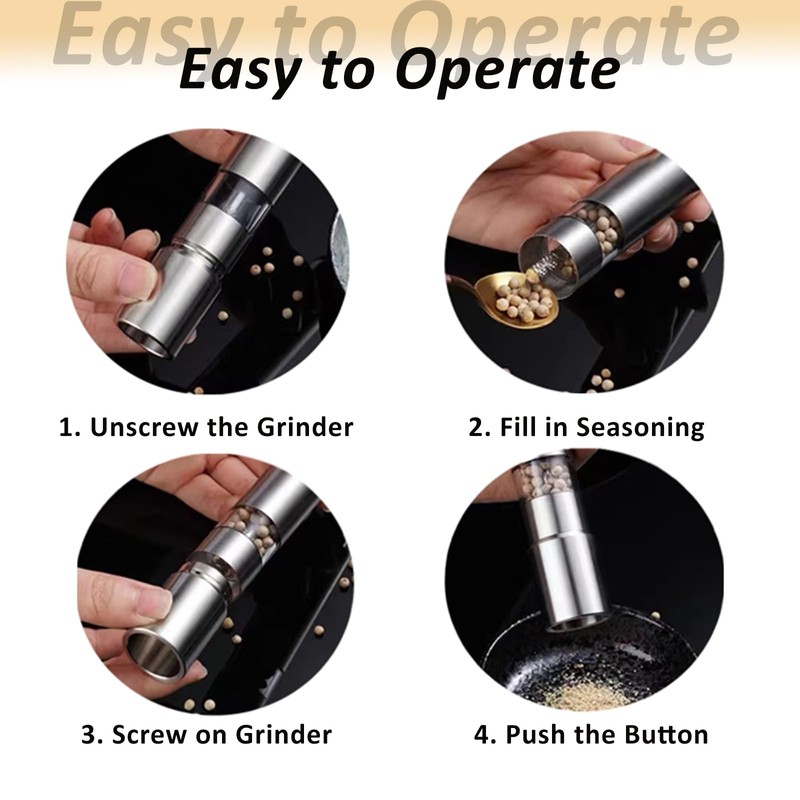 Single Stainless Steel Salt and Pepper Grinder Set, Manual Refillable