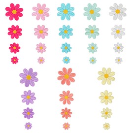 Yuanchu 32 Pcs Flower Iron on Patches, Cute Daisy Flower Iron On and Sew On Patch Embroidered Applique Floral Patches for Clothes Repair, Jackets, Jeans, Bags DIY Craft
