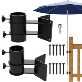 Fengone Heavy Duty Patio Umbrella Holder Corner Mount Umbrella Clamp Mount Bracket Stainless Steel Umbrella Deck Mount for Railing or Deck in Patio and Courtyard Fits Max OD 2"(2 Pcs, Black)