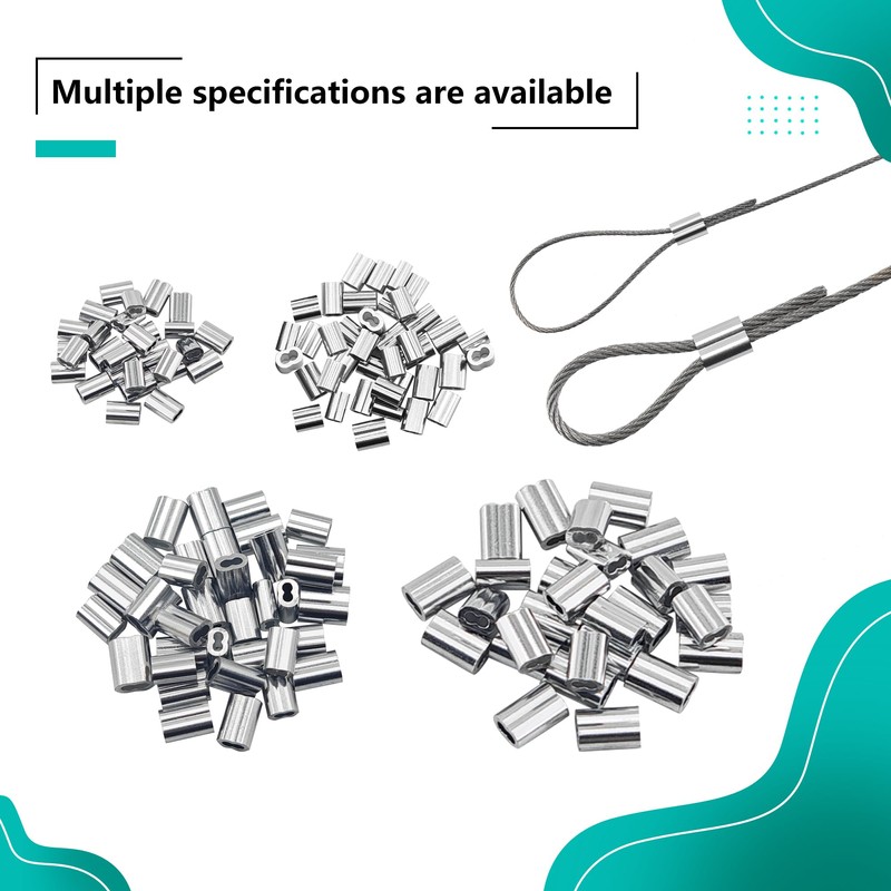 Bikykose 50Pcs M5 Aluminum Crimping Loop Sleeves for 9/64 Inch