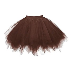 Ladies’ 80s’ Carnival Tulle Skirt, Tutu skirt, for Adults, Petticoat Tutu - brown, size: 36-44