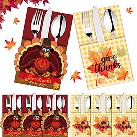 36 Pieces Thanksgiving Utensil Cutlery Holders Cutlery Wraps Bag with Maple Leaf and Turkey Give Thanks Cutlery Pouch Holder Silverware Pouch Bags for Fall Harvest Party Supplies Thanksgiving Decor