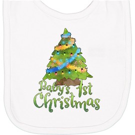 inktastic Baby's First Christmas Tree Newborn Bib White 4185a