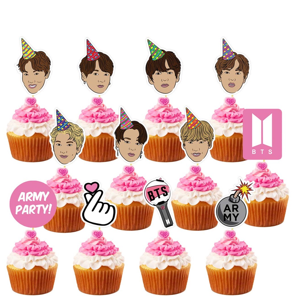 24 BTS Cupcake Toppers Birthday Decoration Party Supplies Cupcake Toppers for Girls & Boys