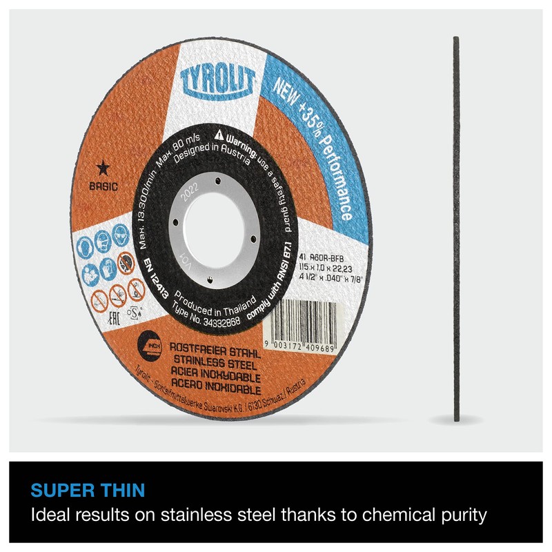 TYROLIT Super-Thin Cutting Discs for Stainless Steel -- 115 x