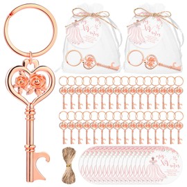 Landical 50 Sets Quinceanera Party Favors for Guests Rose Bottle Opener Flower Bottle Opener Keychain with Thank You Cards and Organza Bags 15 Year Old Party Favor Quinceanera Gifts for Guests