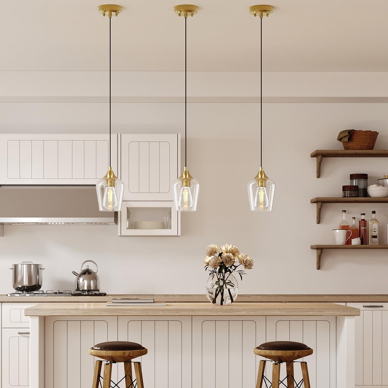 VONLUCE Pendant Lights Kitchen Island, Brushed Gold Pendant Light Fixtures