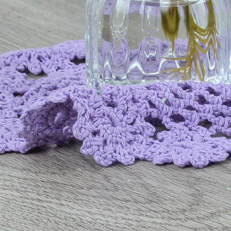 kilofly Crochet Cotton Lace Table Placemats Doilies Pack, 4pc, Purple,