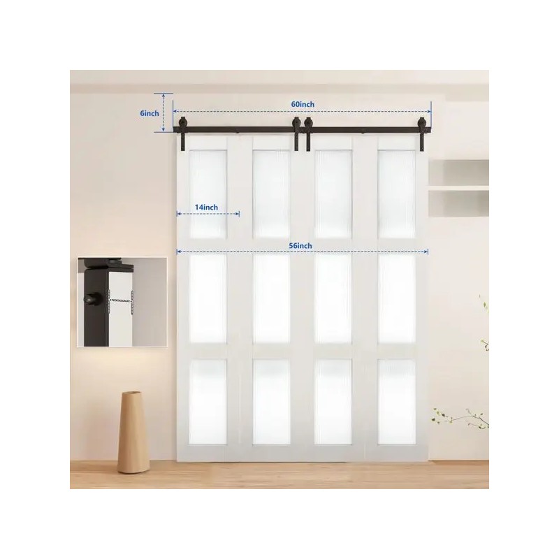 Bi Folding Sliding Barn Door Hardware Kit 60 In Black