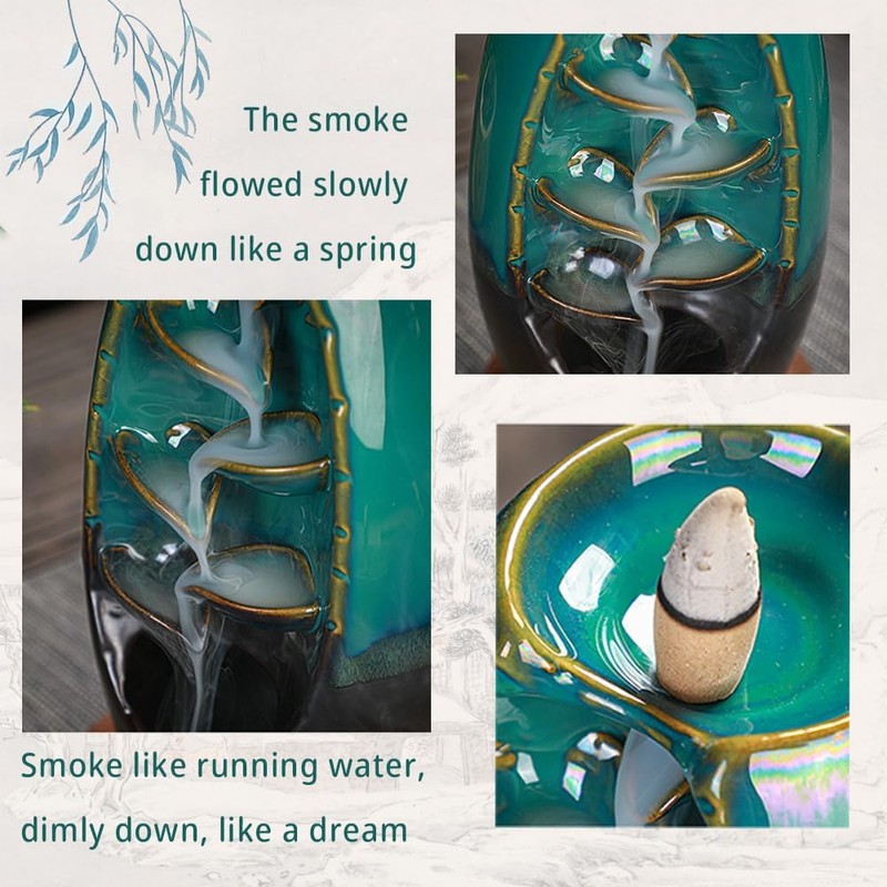 Ceramic Waterfall Backflow Waterfall Smoke Backflow Incense Burner Home Decor,Bedroom