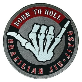 BJJ Patch Born to Roll, Skeleton Hand Loose Shaka Brazilian Jiu Jitsu Gi Patches for Back (9.8 in)