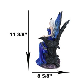 Ebros Gift Gothic Raven Crow Fairy Queen in Blue Gown Sitting On Throne of Crows Statue