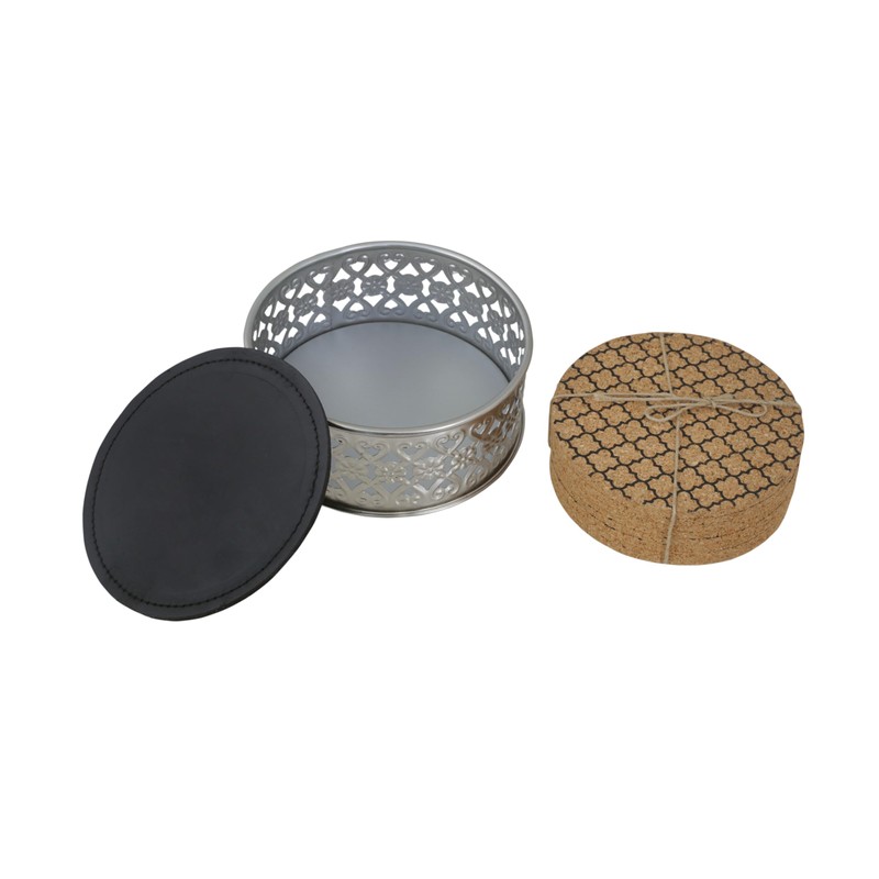 Silver Wine Bottle Coaster with Set of 8 Cork Coasters