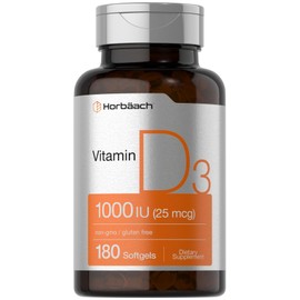 Horbäach Vitamin D3 1000IU (25mcg) Softgels | 180 Count | High Potency Formula | Non-GMO & Gluten Free Supplement