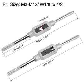 uxcell Adjustable Tap Wrench Handle, for Metric M3-M12 W1/8-1/2 Taps, Thread Tap Holder Reamer Hand Tapping Tool for Machinist Repair, Medium Carbon Steel Handle with Nickel Plated, 2pcs