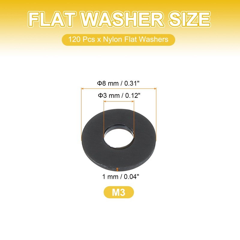 PATIKIL M3 Nylon Flat Washers, 120 Pcs 3mm ID 8mm