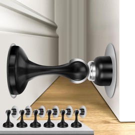 Crosize Magnetic Door Stoppers 6 Pack, Stainless Steel Door Stops for Wall and Floor Mounting, Door Holder Keep Door Open, No Drilling Door Stop with 3D Adhesive Tapes, Black