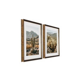 Framed Cactus Landscape Wall Art Set of 2 – Saguaro Wall Decor Prints Framed Natural Vintage Southwest Style Wall Decor for Living Room, Bedroom, or Office – 16"x20"x2
