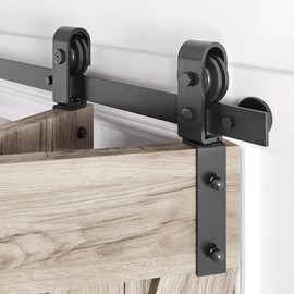 Roymelo 28" Bifold Sliding Barn Door Hardware Track Kit,Side Mounted Black J Shape Roller,Smoothly and Quietly,Assembly Easy,Fit Double 12" Bi-Folding Doors (Door Not Included)