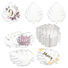 AHANDMAKER 20Pcs Clear Acrylic Place Cards Acrylic Seating Cards Sign for Wedding Acrylic Name Place Cards Monstera Leaves Acrylic Blanks Name Cards for Table Setting Wedding Dinner Parties