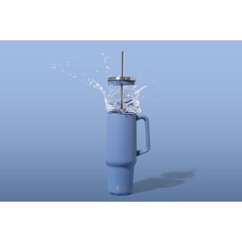 S'well Tumbler XL, Reusable Drinks Tumbler with Straw, Triple-Layered Stainless Steel Bottle, Keeps Drinks Hot for 10h & Cold for 50h, 1180ml, Hydrangea Blue