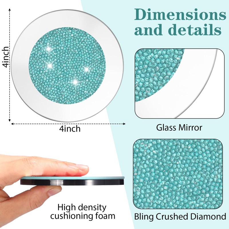 Jetec Crushed Diamond Decor Glass Coaster Coasters Set of 6