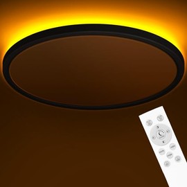 zemty 23 Inch LED Ceiling Light with Night Light 1800K, 50W 5000lm 3000K/4000K/6500K Dimmable Light Fixtures with Remote Control, Low Profile Ceiling Lamp for Bedroom LivingRoom Bathroom Kitchen-Black