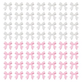 JIHUOO 200 Pcs 3D Small Bow Nail Charms Nail Art Bows Cute Nail Charms Bow Nail Art Accessories Resin Nail Art Decorations for Women Girls Pink and White