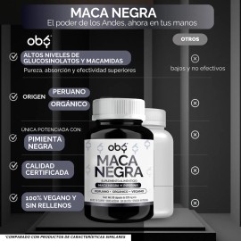 Maca Negra Peruana Orgnica Capsulas 1040mg  Origen 100 Peruano  Potenciadas con Piperina  Suplemento alimenticio Testo - Vitaminas Hombres y Mujer -  