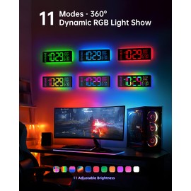 EASYERA 12" Digital Wall Clock for Classroom Livingroom Game Home Decor with LED Display RGB Lights, BIuetooth Sync, Dual Alarms, Auto DST, Countdown, Remote Control, Temperature