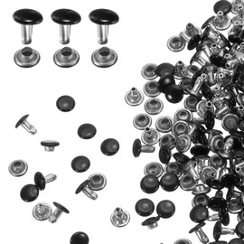 HARFINGTON 100 Sets Double Cap Leather Rivets, 6x6mm Round Cap Tubular Metal Studs Leather Crafting Rivets for Fabric Belt Pet Collar Boot Bag Repair and Decoration, Black