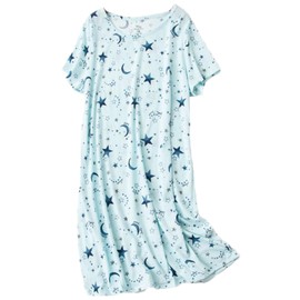 PNAEONG 3 Pack Women's Cotton Nightgown Sleepwear Short Sleeves Shirt Casual Print Sleepdress SY003-Star+Purple+Pink-L