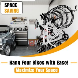 Wallavant Wall Mount Bike Hooks, Bike Hooks for Garage, Vertical Bike Hanger for Indoor Use, Heavy Duty with 8mm Thick Steel Frame, 6PCS Storage System, Black