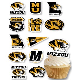 University of Missouri Cupcake Topper Party Supplies for Football, Birthday, Graduation Party Decorations (24 Pieces) (Mizzou Tigers)