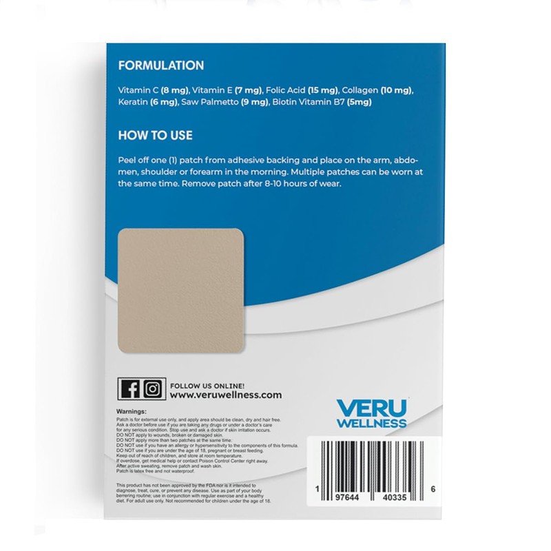 Veru Wellness Biotin Plus Daily Patch - B7, Collagen -
