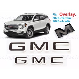 Auto Front & Rear GMC White Black OVERLAY Emblem Badge Fit GMC Acadia Terrain