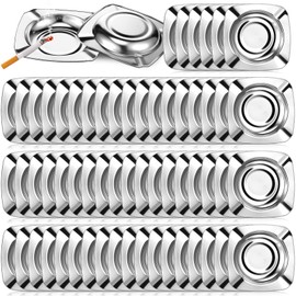 Threlaco 50 Pack Ashtray Stainless Smoke Ash Tray Smokeless Ashtray Holder Indoor Metal Ash Tray Tabletop Stainless Steel Square Round Corner Tray for Home Patio Outdoor