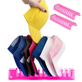 HASSLICKIT 2PCS Hat Stand for Baseball Caps, No Install Acrylic Hat Organizer for 24 Baseball Caps, Hat Racks for Baseball Caps Display Hat Holder for Bedroom (Pink)