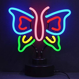 Butterfly Multi Color Neon Sign Sculpture with Green, Yellow, Blue, Red and Pink Real Glass Neon Measures 11 in by 13 in - 4BTFLY