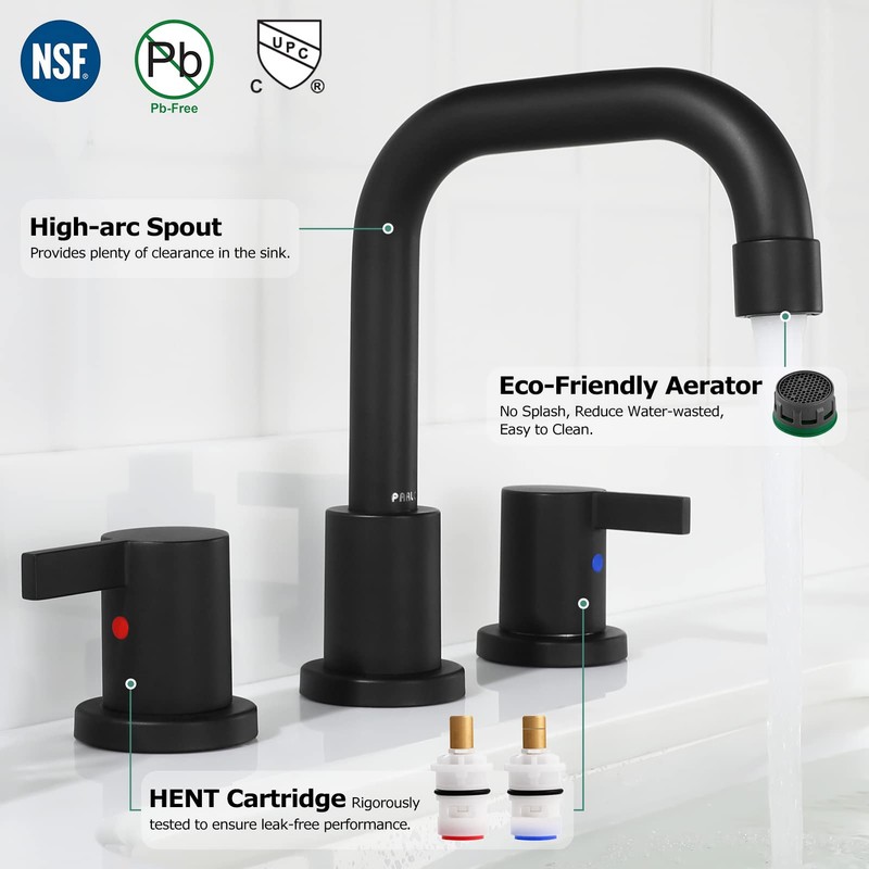 PARLOS Matte Black Widespread Bathroom Sink Faucet with Metal Pop-up