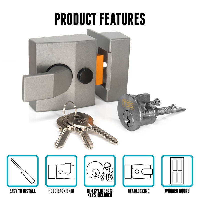 Standard Deadlocking Nightlatch, 40mm Backset, Complete with Rim Cylinder Lock