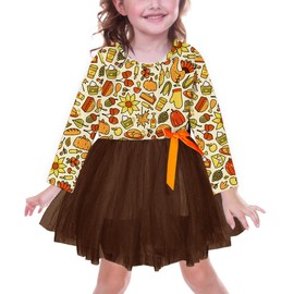 Girls Thanksgiving Dress Kids Thankful Tutu Outfits Grateful Turkey Pumpkin Pie Printed Dresses 5-6 Years