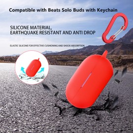 Case for Beats Solo Buds Case Cover with Flower Keychain, Cute Soft Silicone Shockproof Protective Skin Cases for Beats Solo Buds Wireless Earbuds with Carabiner for Women Girl (Red)
