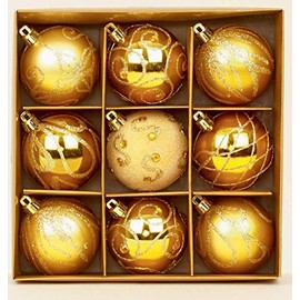 Premier - Set of 9 Gold Christmas Tree Baubles 6 cm